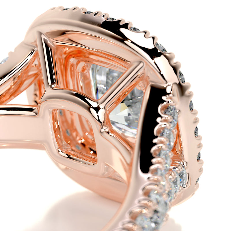 2.15 Carat Cushion Double Halo Pave Moissanite Engagement Ring