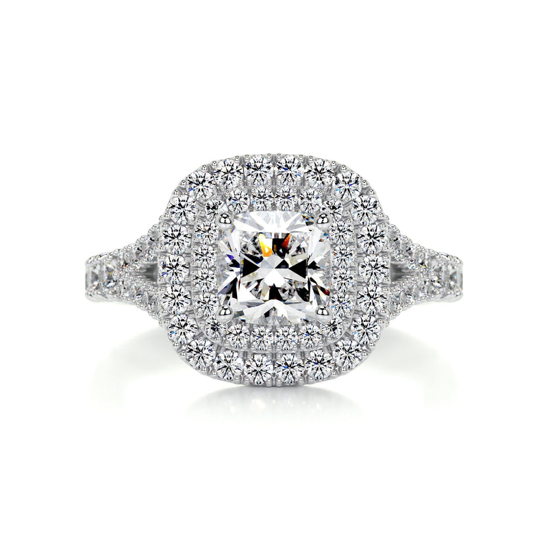 2.15 Carat Cushion Double Halo Pave Moissanite Engagement Ring