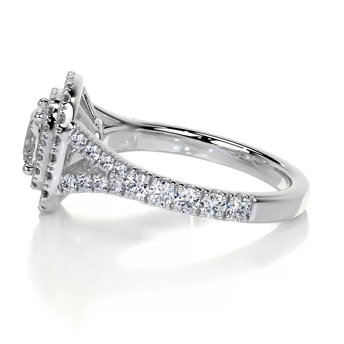 2.15 Carat Cushion Double Halo Pave Moissanite Engagement Ring