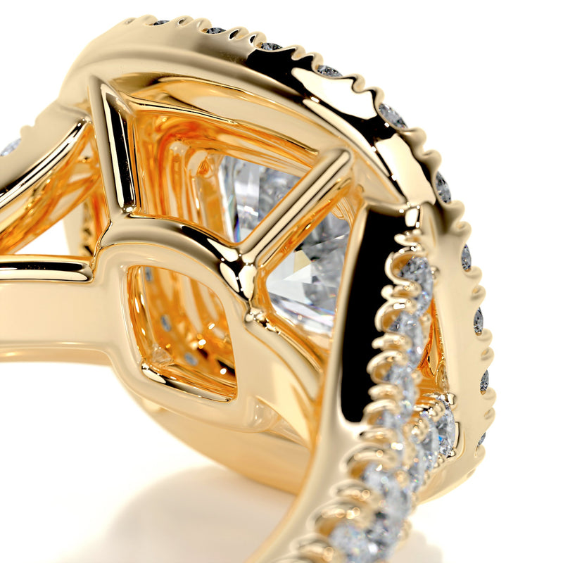 2.15 Carat Cushion Double Halo Pave Moissanite Engagement Ring