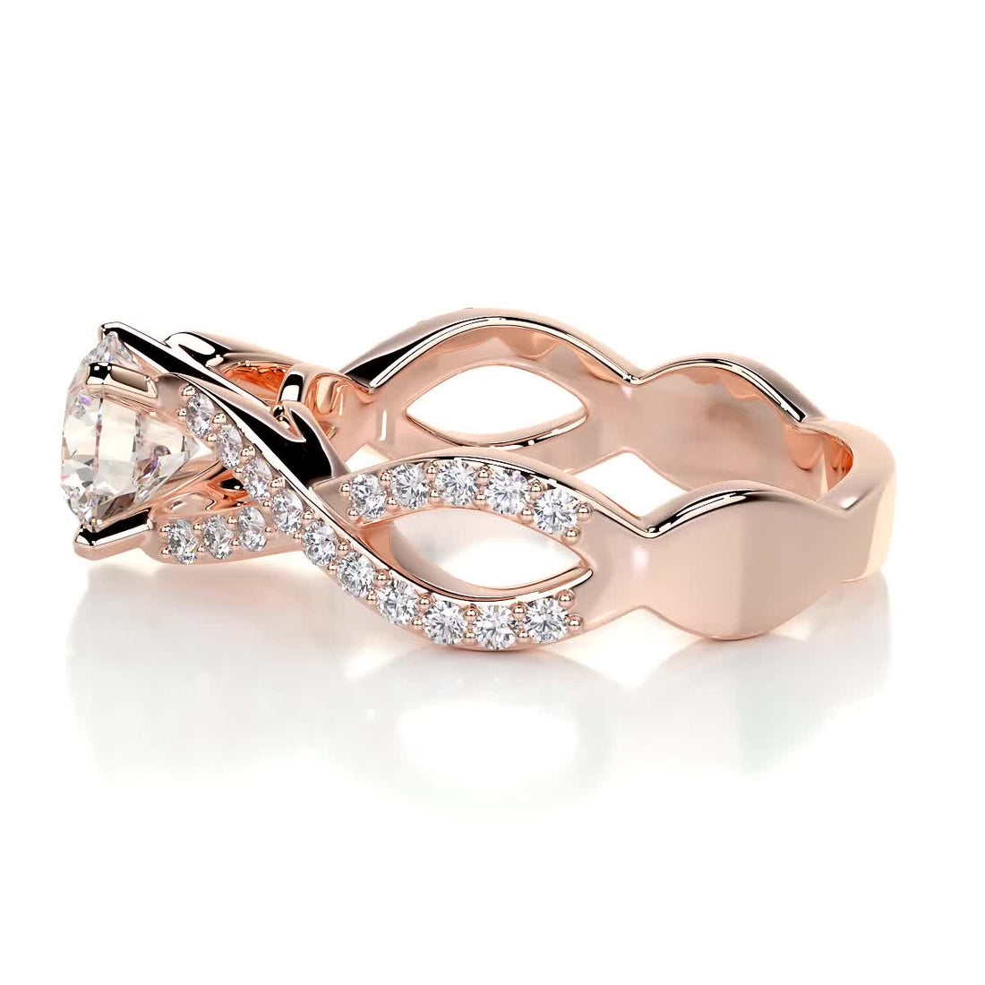 1.65 Carat Round Moissanite Twisted Pave Engagement Ring