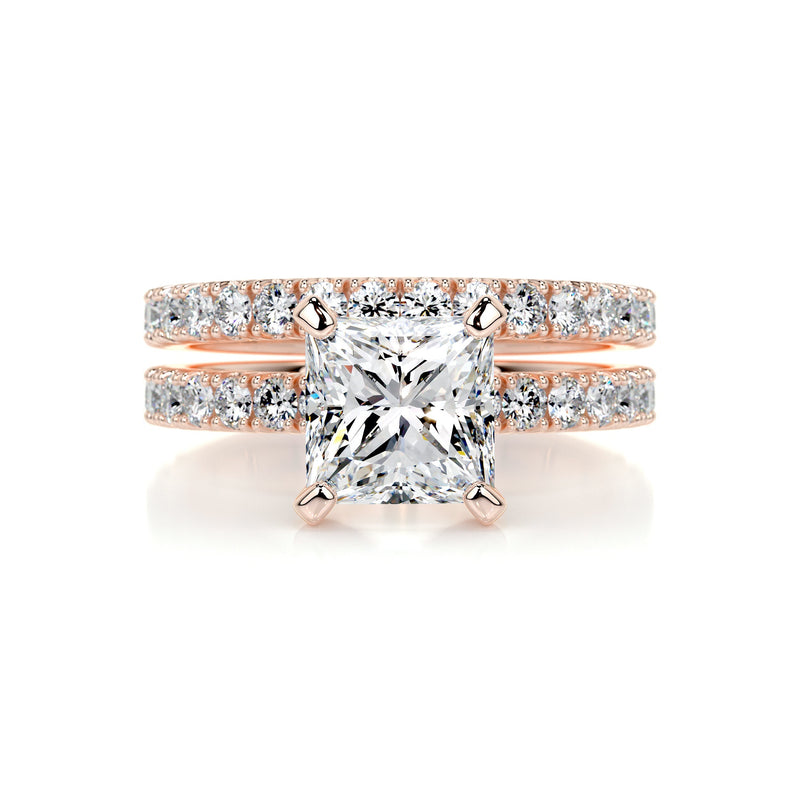3.10 Carat Princess Pavé Moissanite Bridal ring set
