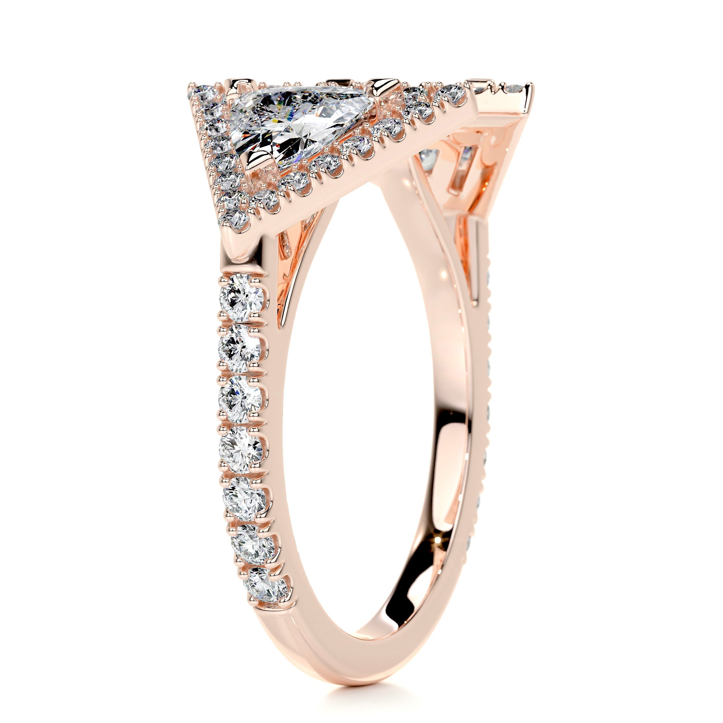 Triangle Halo Split Shank Style Moissanite Wedding Band