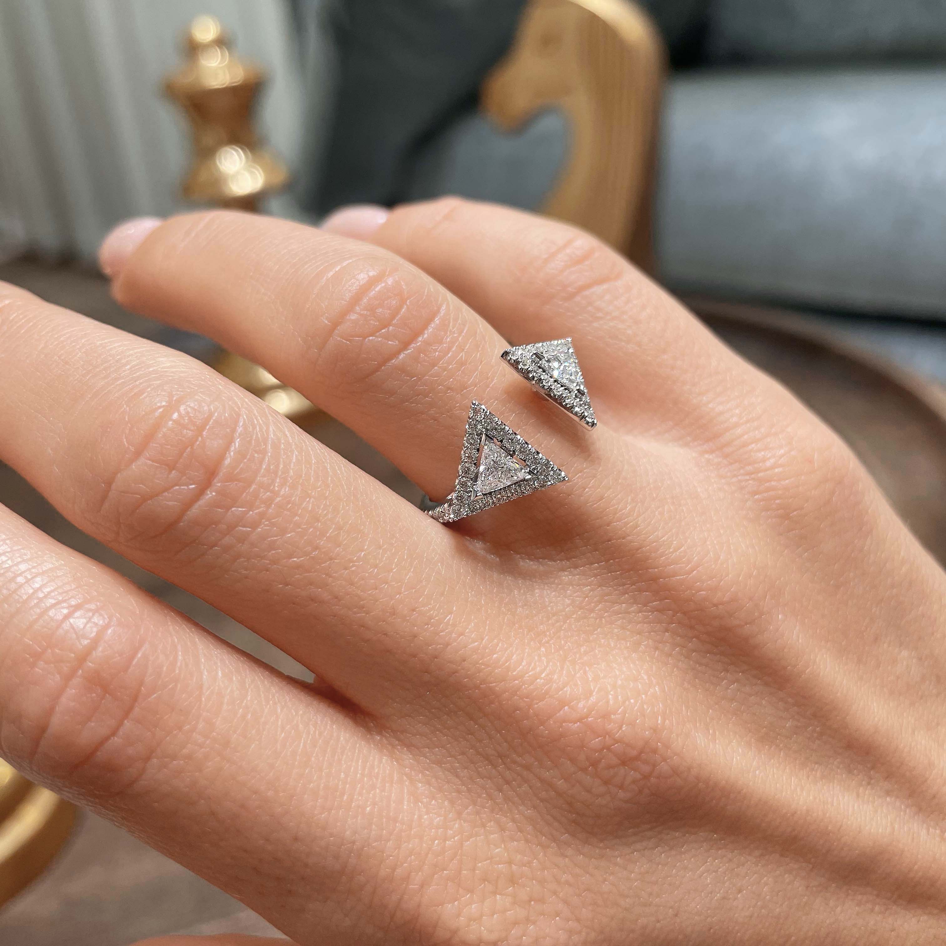 Triangle Halo Split Shank Style Moissanite Wedding Band