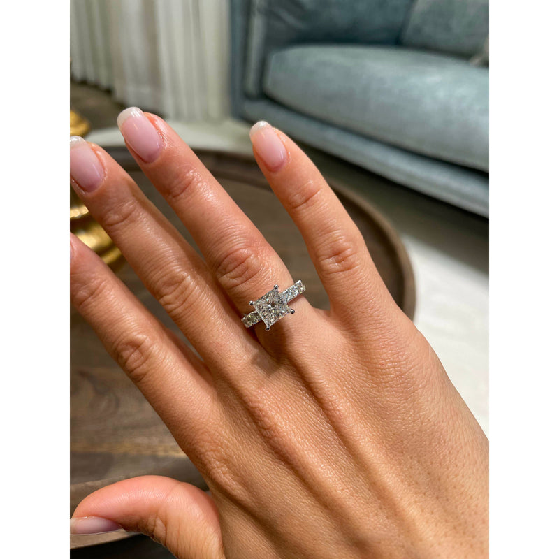 2.60 Carat Princess Cut Diamond Pavé Engagement Ring
