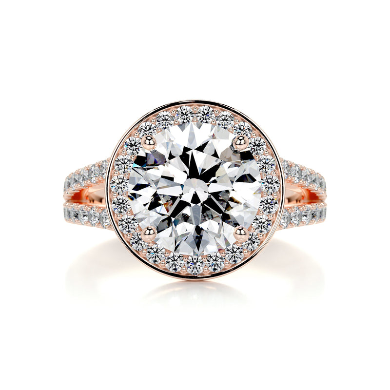 2.5 Carat Round Halo Dual Split Pave Moissanite Engagement Ring