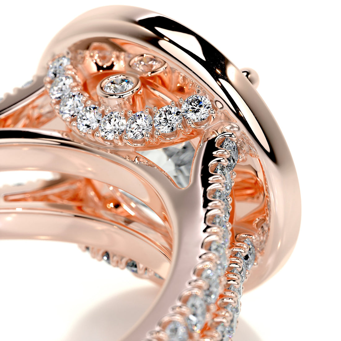 2.5 Carat Round Halo Dual Split Pave Moissanite Engagement Ring