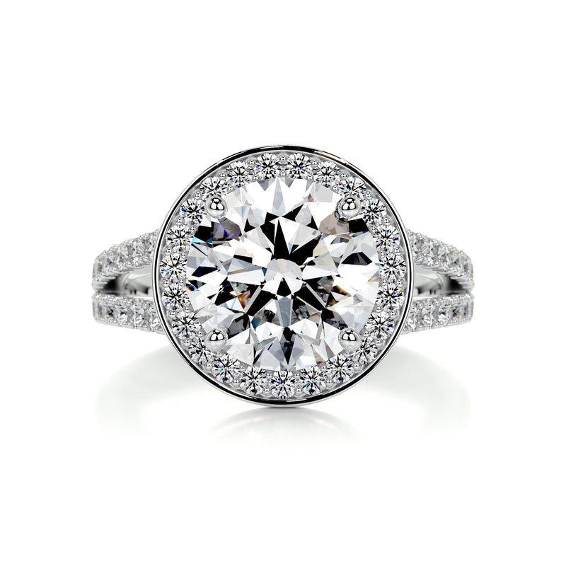 2.5 Carat Round Halo Dual Split Pave Moissanite Engagement Ring