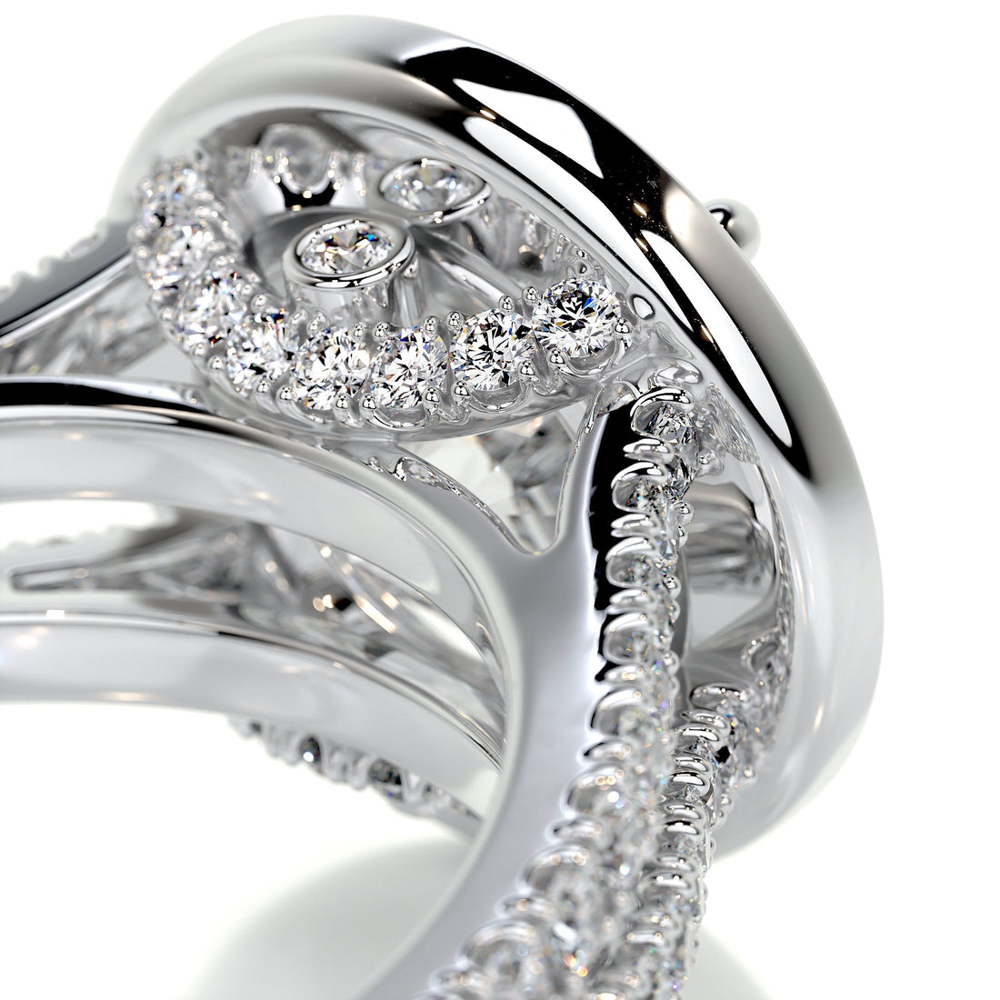 2.5 Carat Round Halo Dual Split Pave Moissanite Engagement Ring