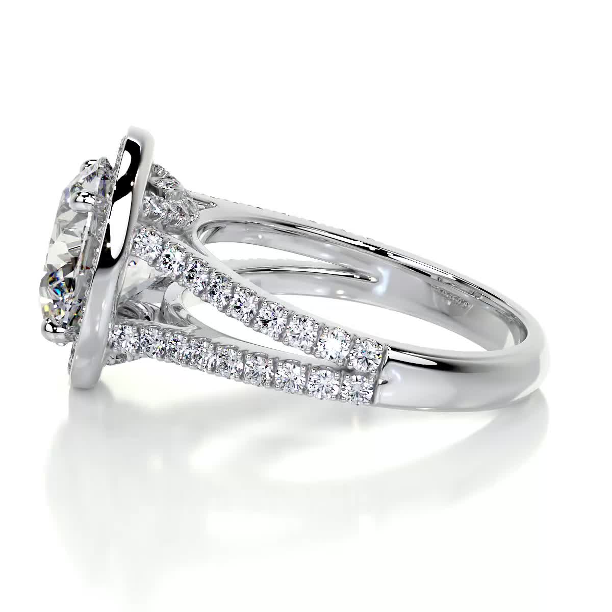 2.5 Carat Round Halo Dual Split Pave Moissanite Engagement Ring