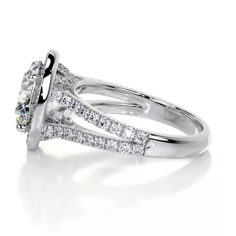 2.5 Carat Round Halo Dual Split Pave Moissanite Engagement Ring