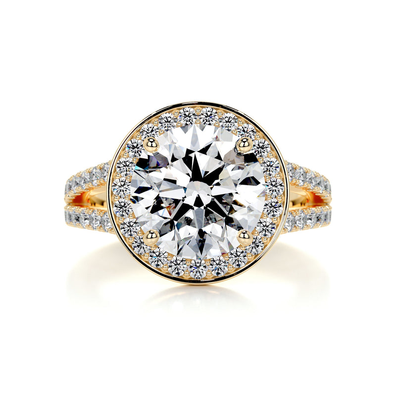 2.5 Carat Round Halo Dual Split Pave Moissanite Engagement Ring