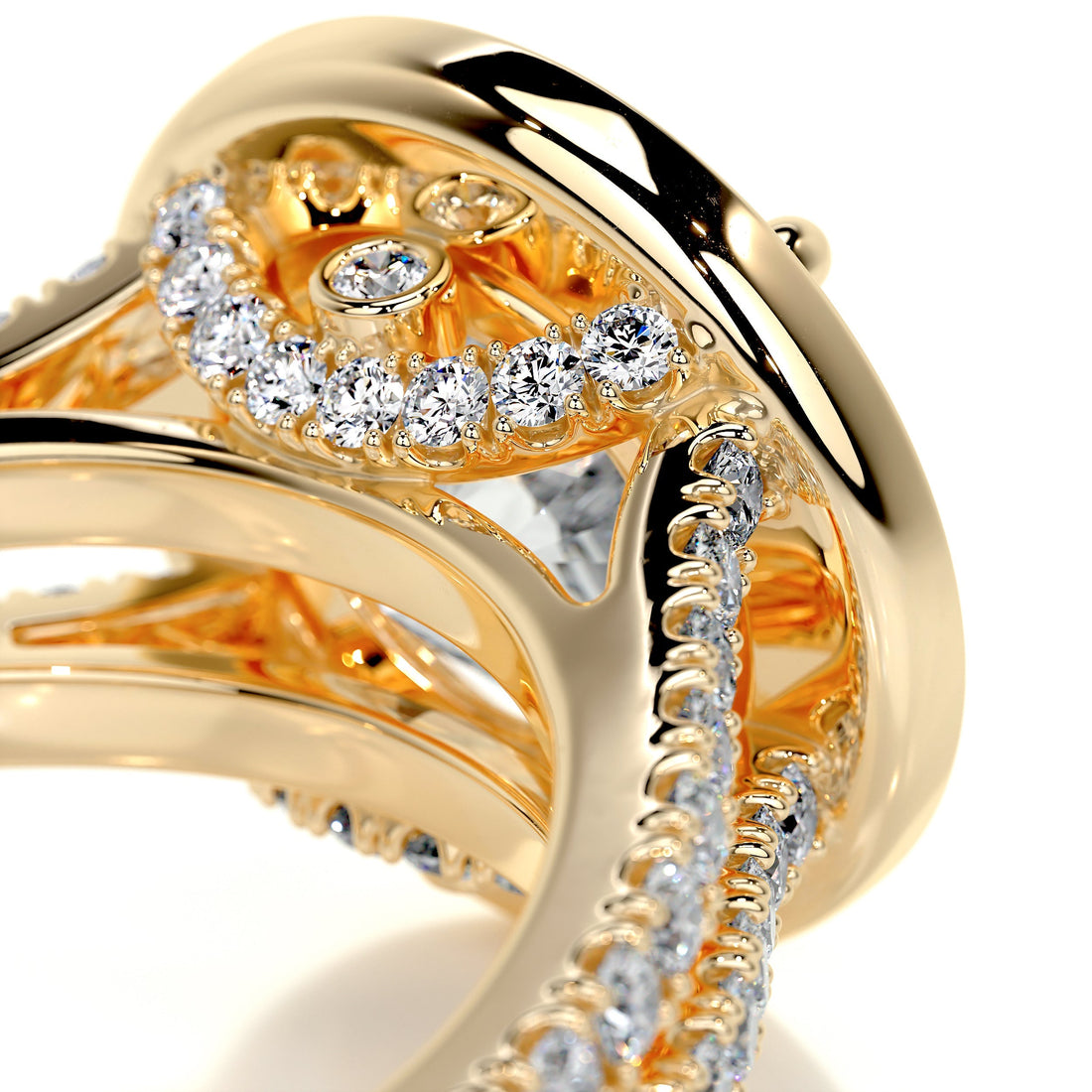 2.5 Carat Round Halo Dual Split Pave Moissanite Engagement Ring