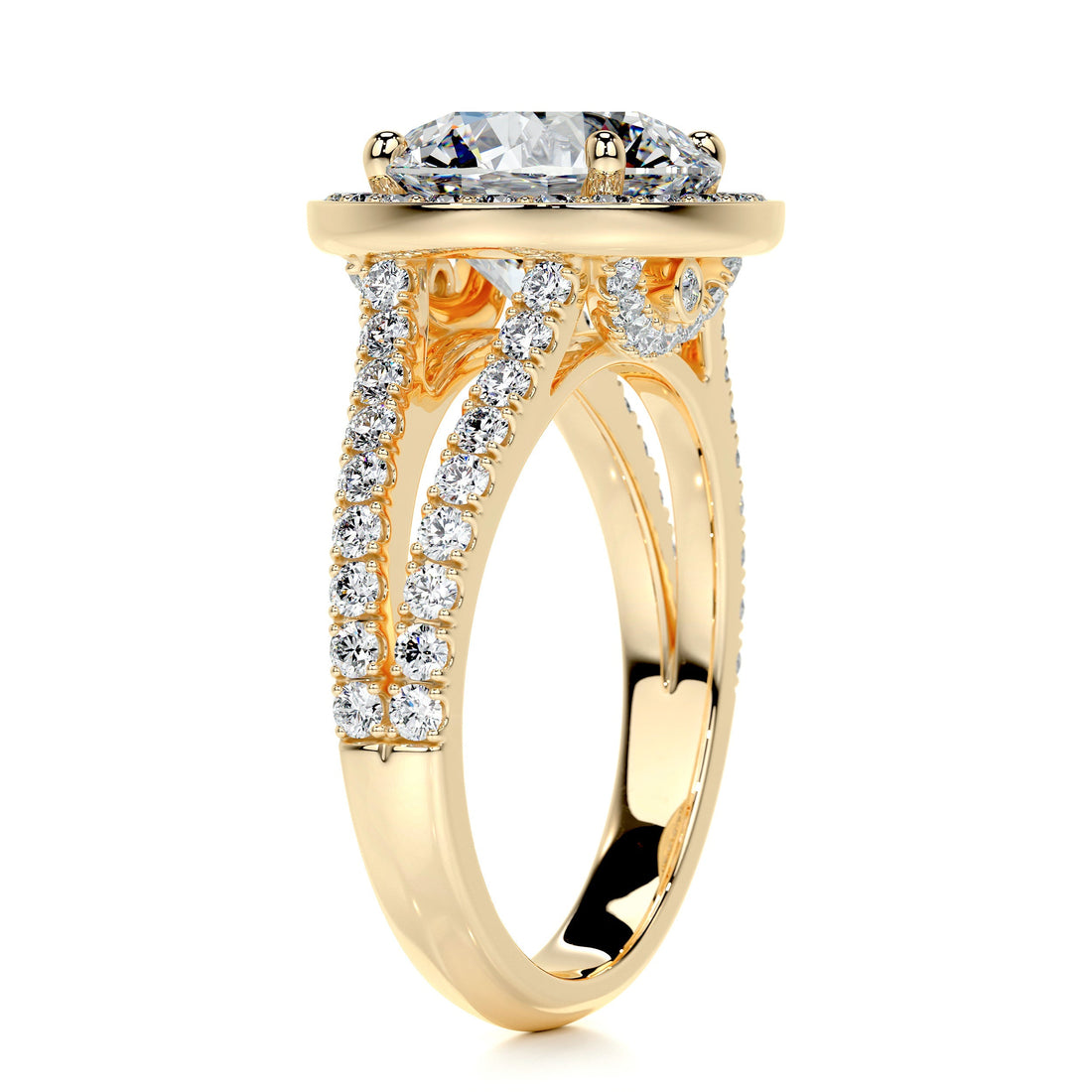 2.5 Carat Round Halo Dual Split Pave Moissanite Engagement Ring