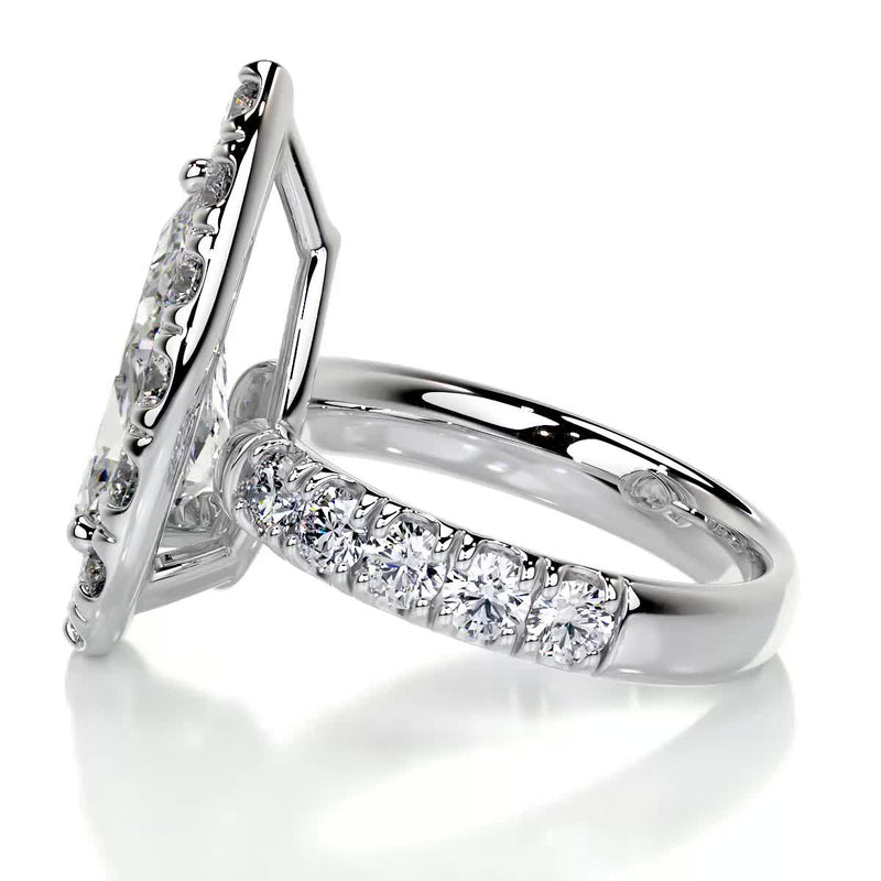 2.0 Carat Pear Halo Moissanite Diamond Engagement Ring