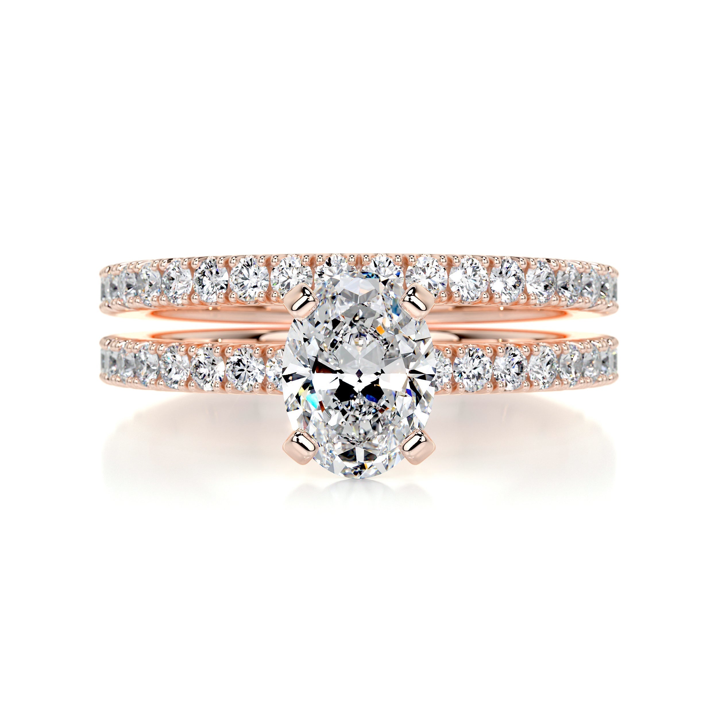 1.58 Carat Oval Pave  Moissanite Diamond Bridal Wedding ring set