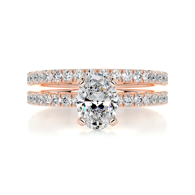 1.58 Carat Oval Pave  Moissanite Diamond Bridal Wedding ring set