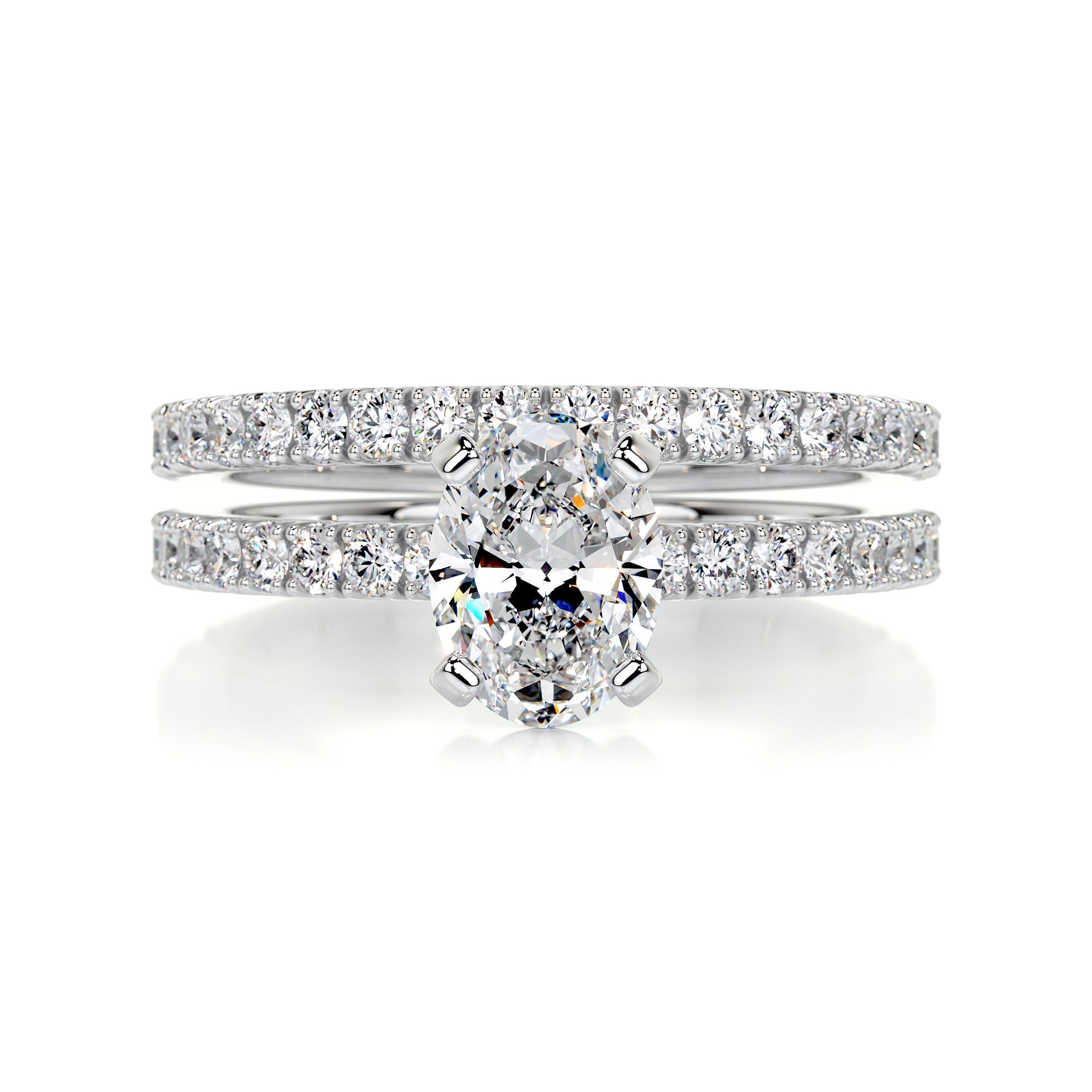 1.58 Carat Oval Pave  Moissanite Diamond Bridal Wedding ring set
