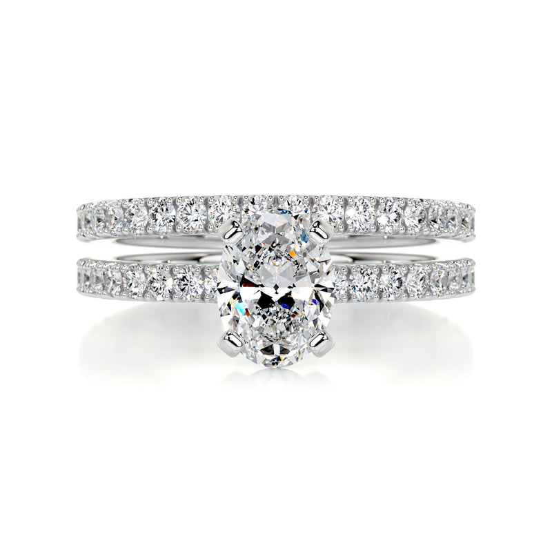 1.58 Carat Oval Pave  Moissanite Diamond Bridal Wedding ring set