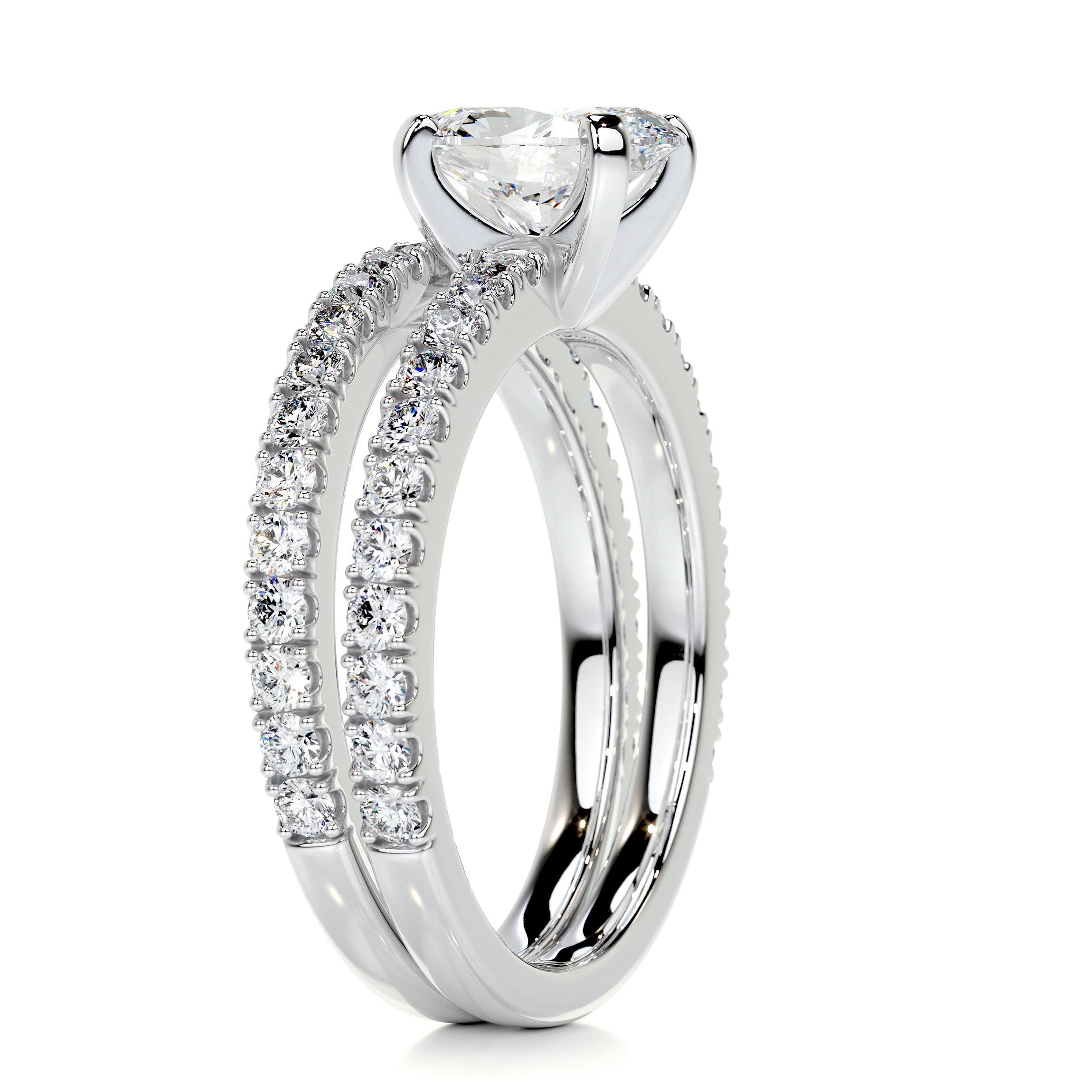 1.58 Carat Oval Pave  Moissanite Diamond Bridal Wedding ring set