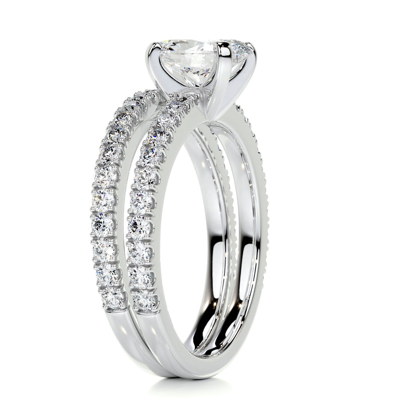 1.58 Carat Oval Pave  Moissanite Diamond Bridal Wedding ring set