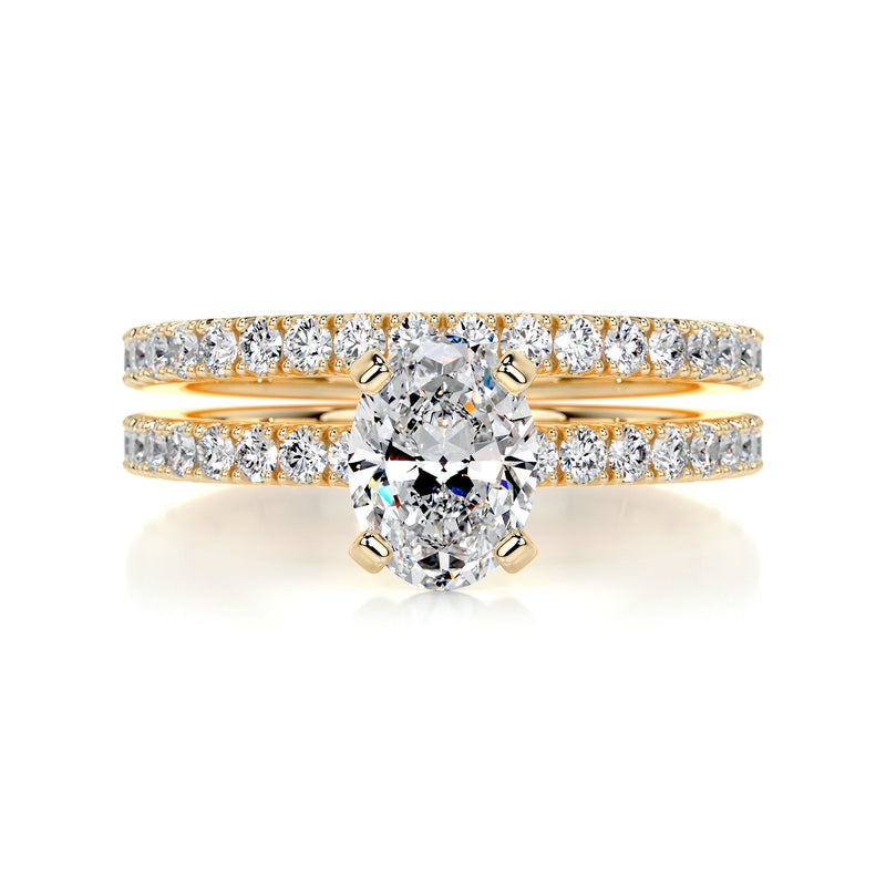 1.58 Carat Oval Pave  Moissanite Diamond Bridal Wedding ring set