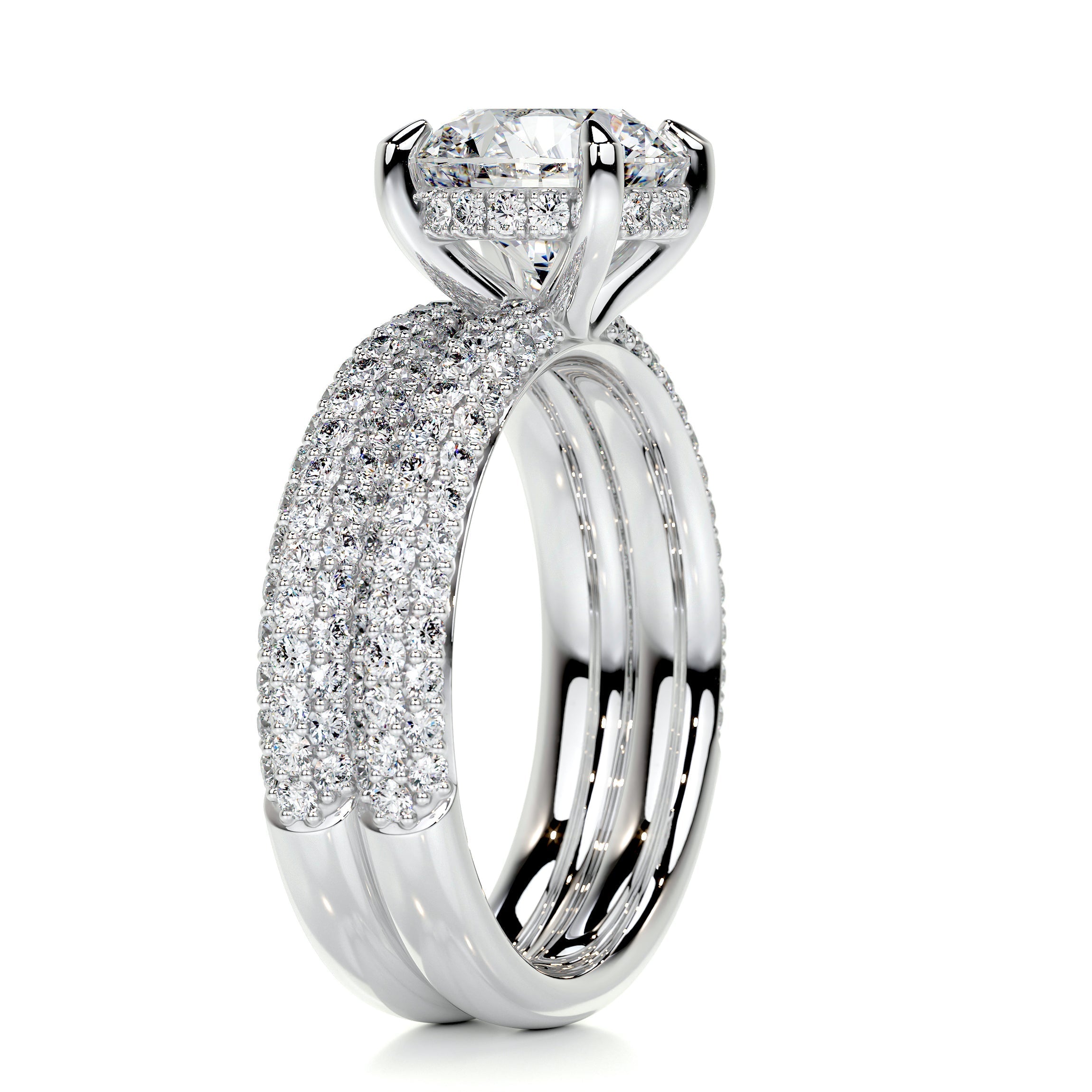 3.2 Carat Round Cut Diamond Triple Pave Hidden Halo Bridal ring set