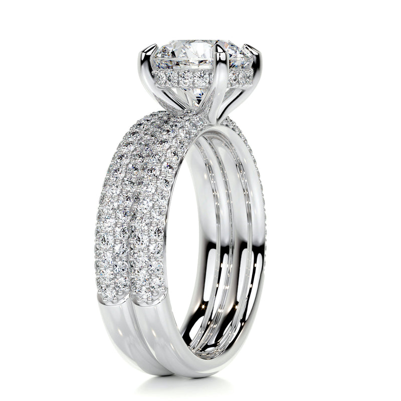 3.2 Carat Round Cut Diamond Triple Pave Hidden Halo Bridal ring set
