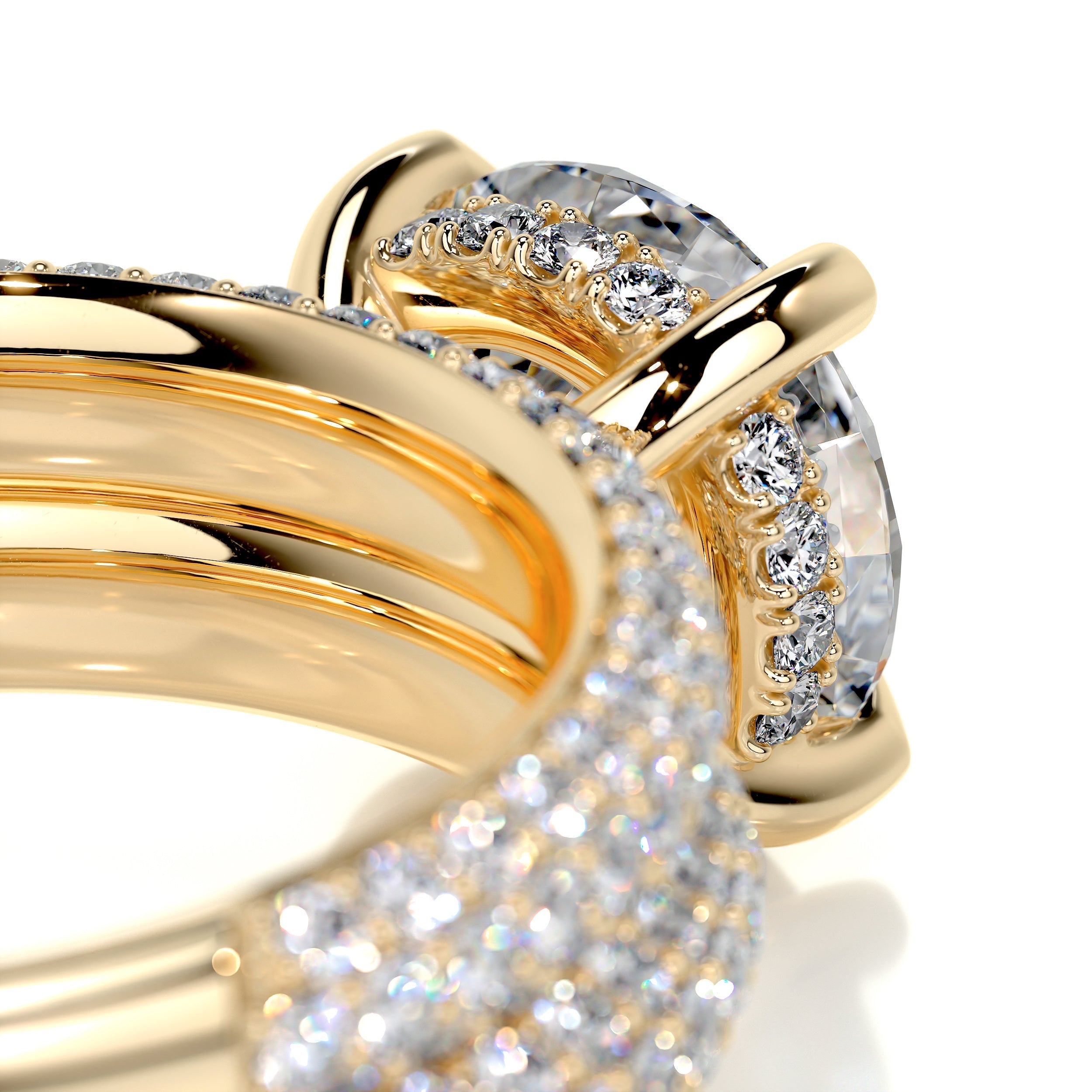 3.2 Carat Round Cut Diamond Triple Pave Hidden Halo Bridal ring set