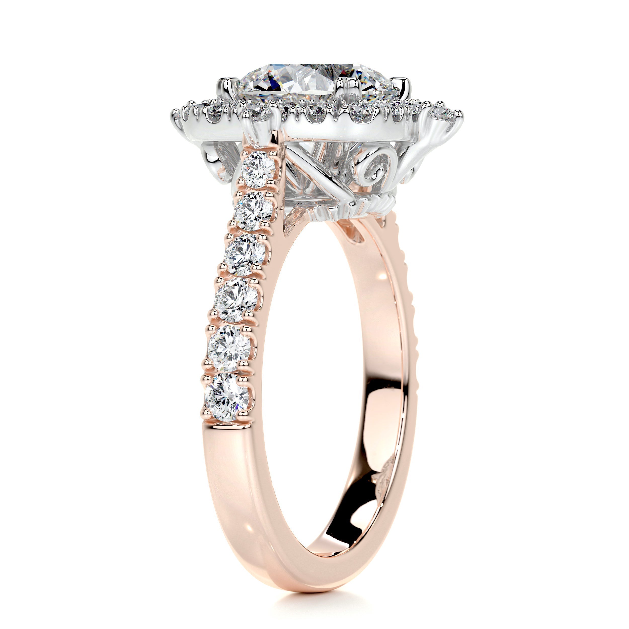 2.25 Carat Round Halo Dual Tone Moissanite Engagement Ring