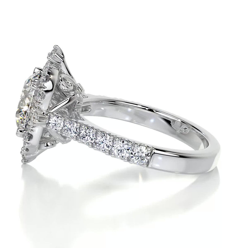 2.25 Carat Round Halo Dual Tone Moissanite Engagement Ring