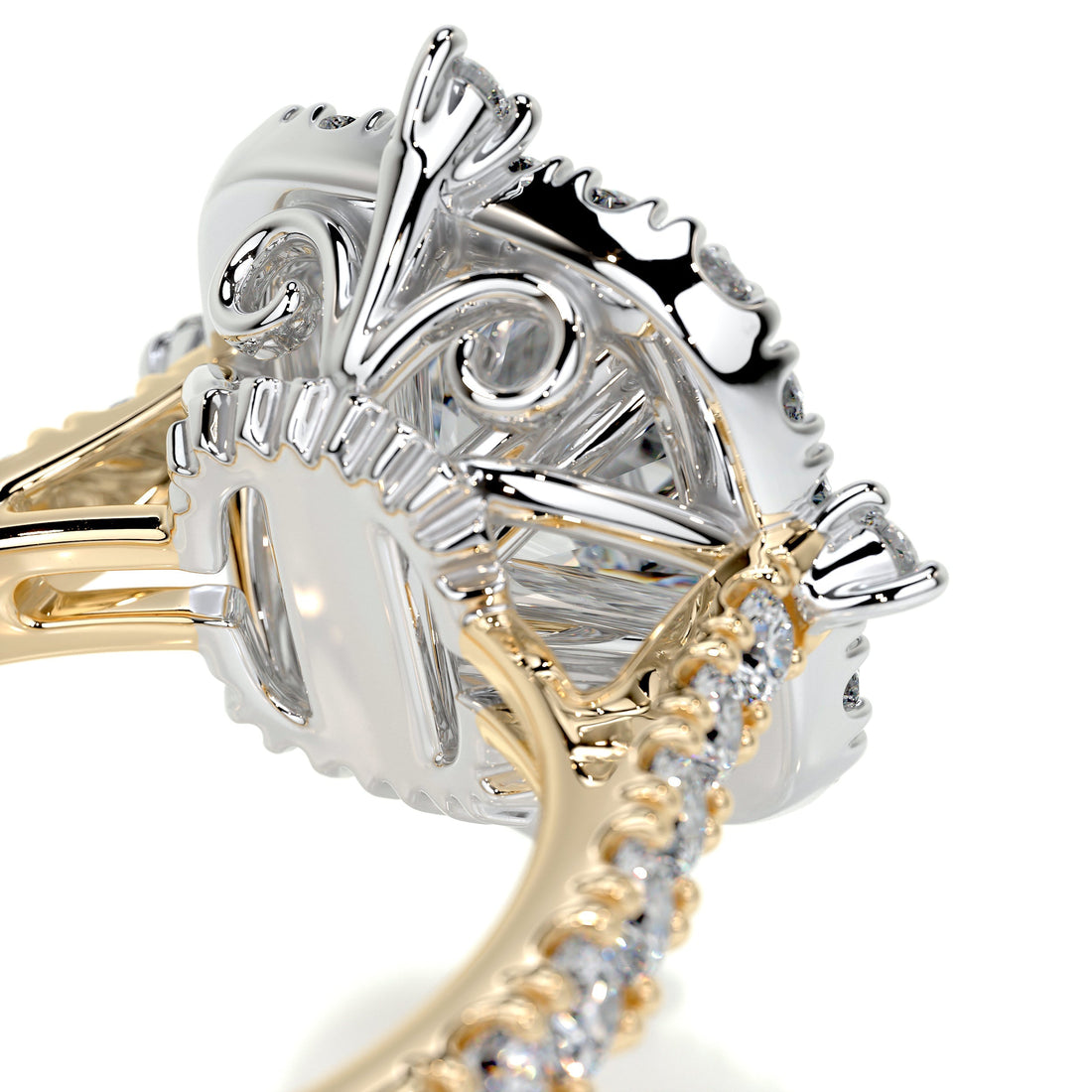 2.25 Carat Round Halo Dual Tone Moissanite Engagement Ring