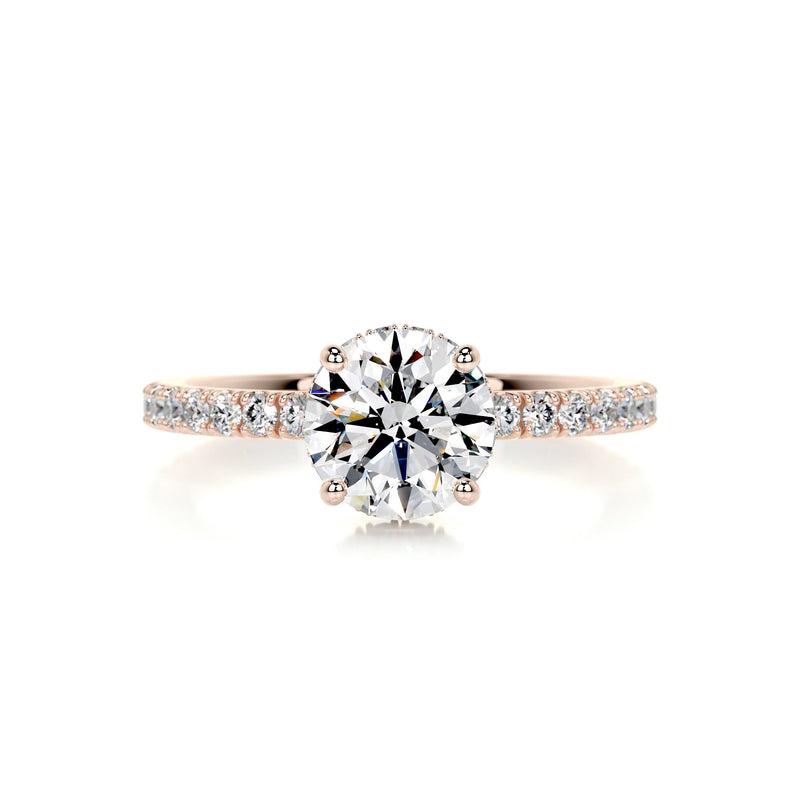 2.3 Carat Round Hidden Halo Pave Moissanite Engagement Ring