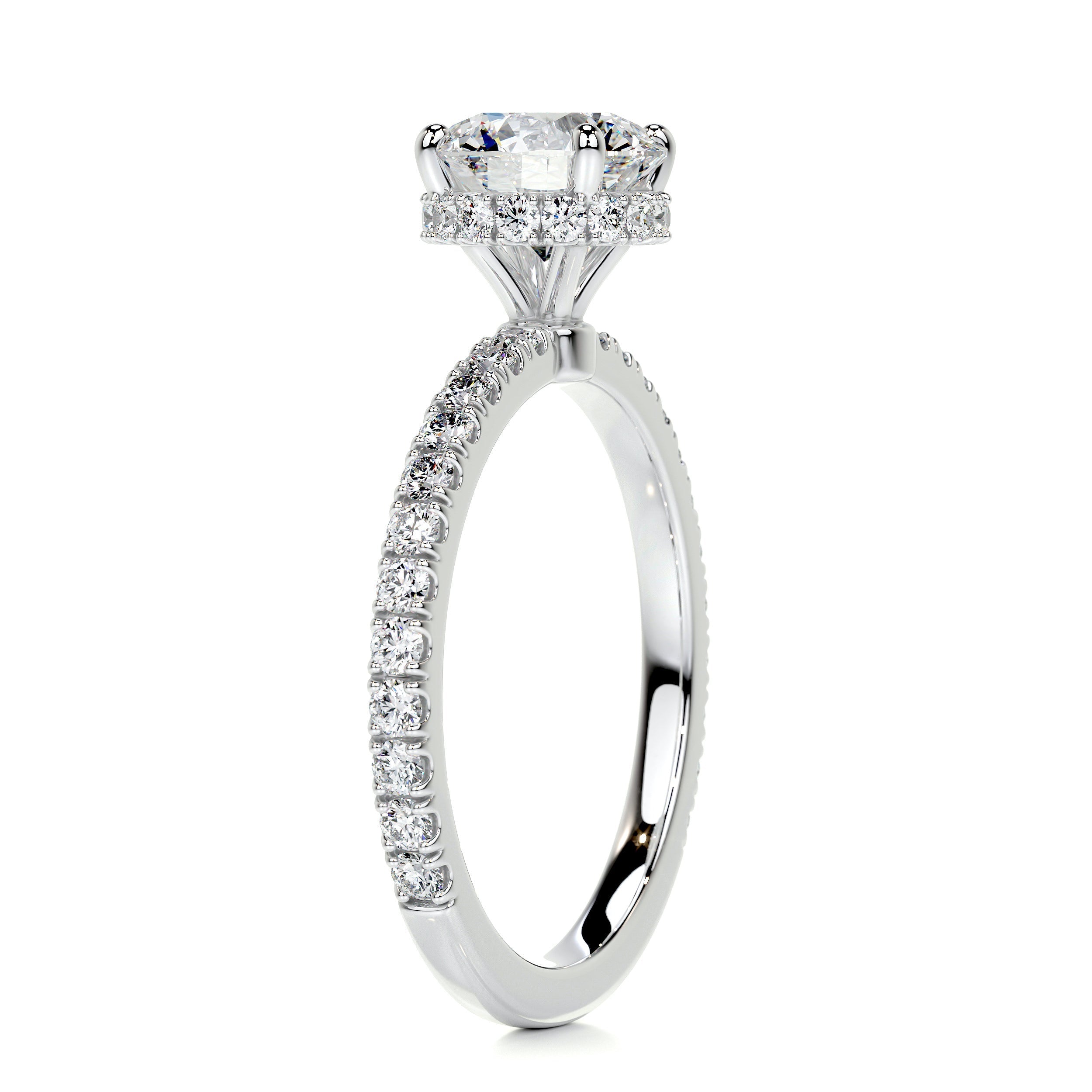 2.3 Carat Round Hidden Halo Pave Moissanite Engagement Ring