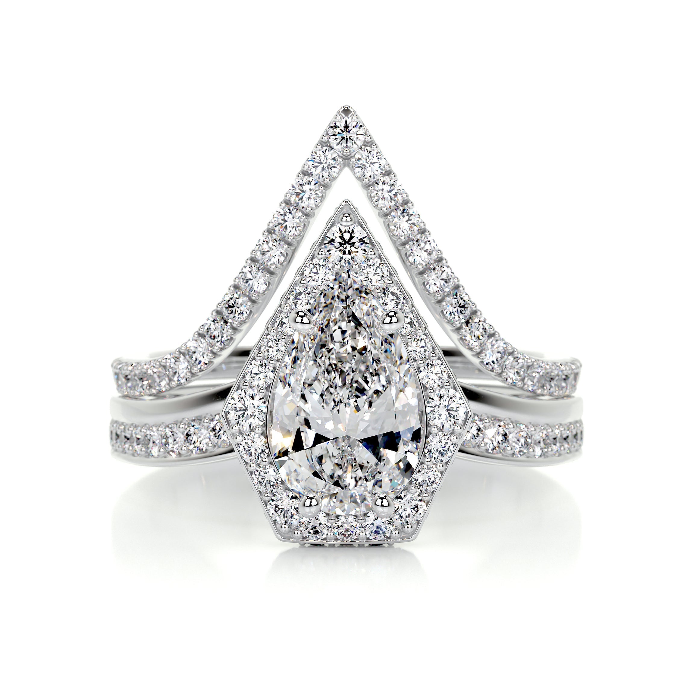 3.35 Carat Pear Halo Twisted Moissanite Bridal ring set