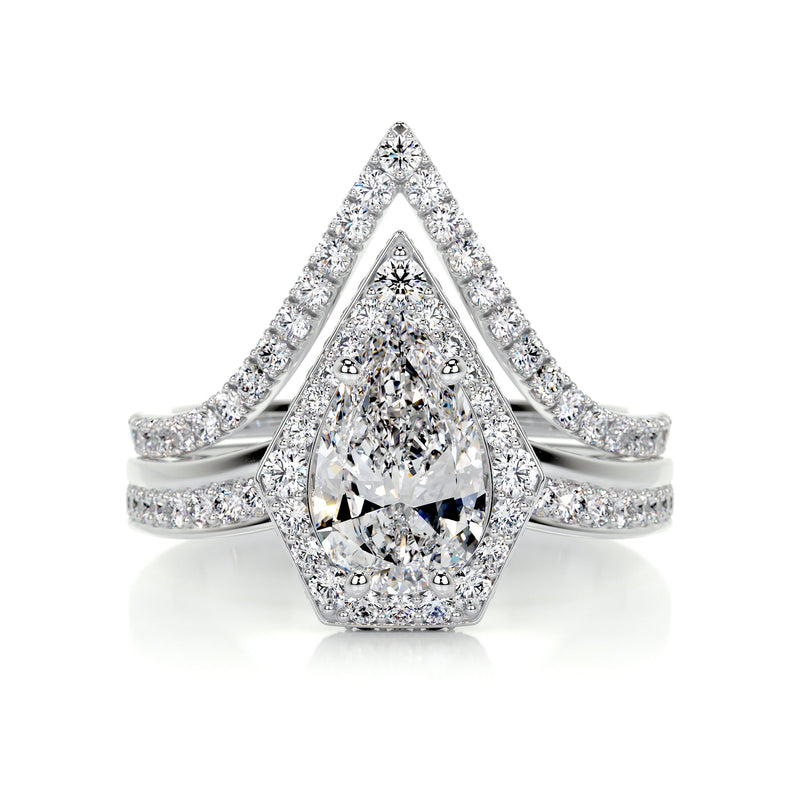 3.35 Carat Pear Halo Twisted Moissanite Bridal ring set