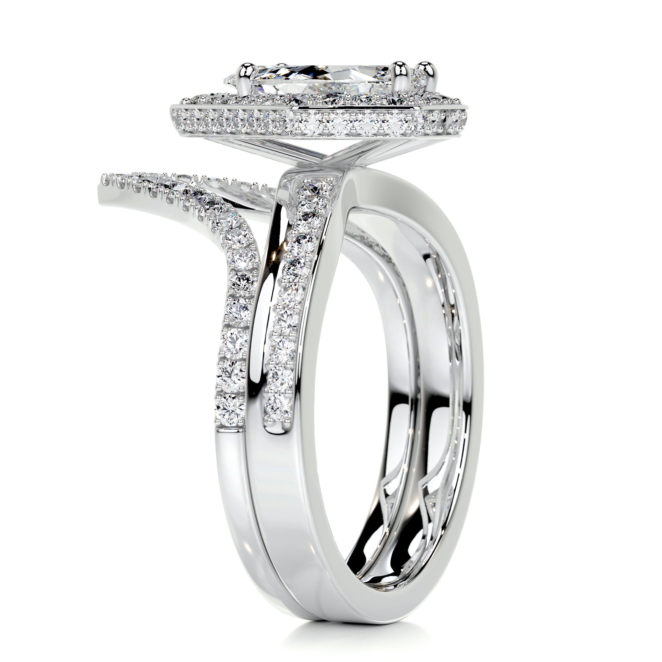 3.35 Carat Pear Halo Twisted Moissanite Bridal ring set
