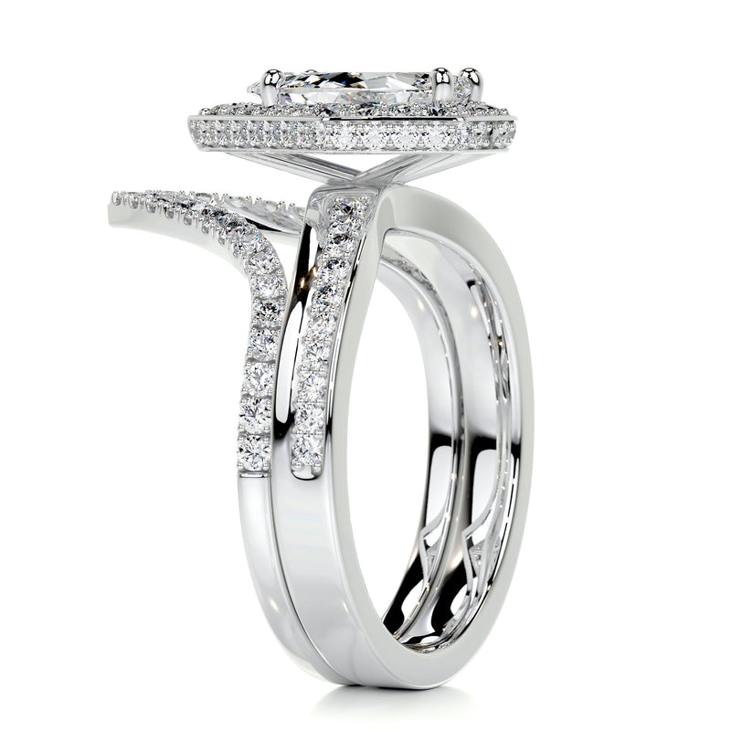 3.35 Carat Pear Halo Twisted Moissanite Bridal ring set