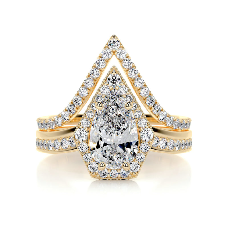 3.35 Carat Pear Halo Twisted Moissanite Bridal ring set