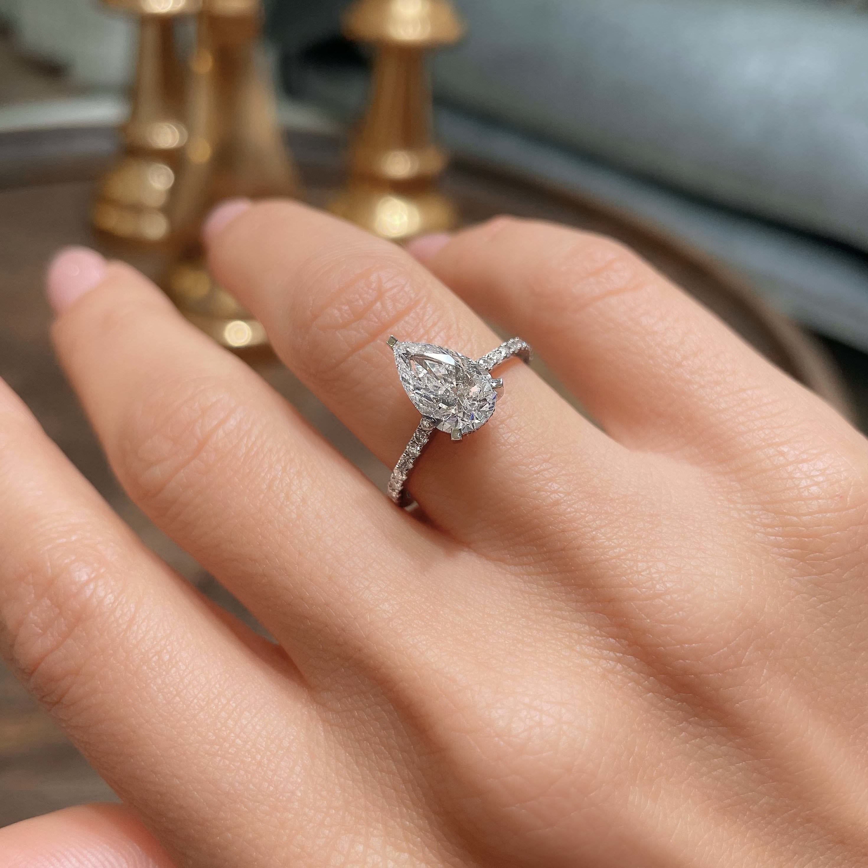 2.5 Carat Pear Pavé Hidden Halo Moissanite Engagement Ring