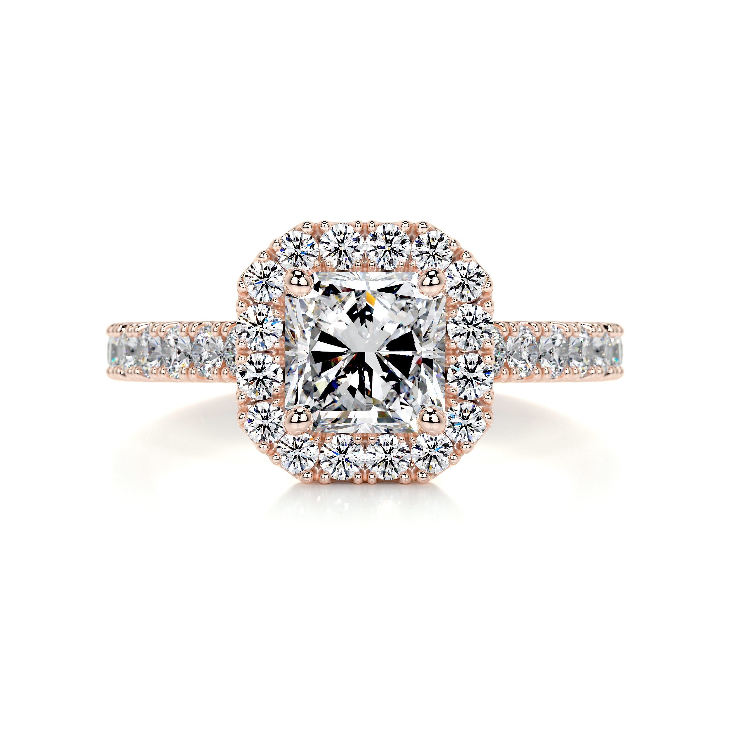 1.55 carat Radiant Halo Moissanite Engagement Ring