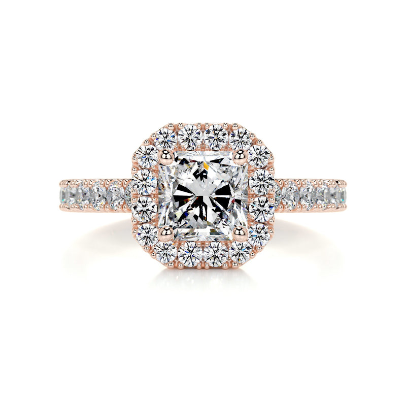 1.55 carat Radiant Halo Moissanite Engagement Ring