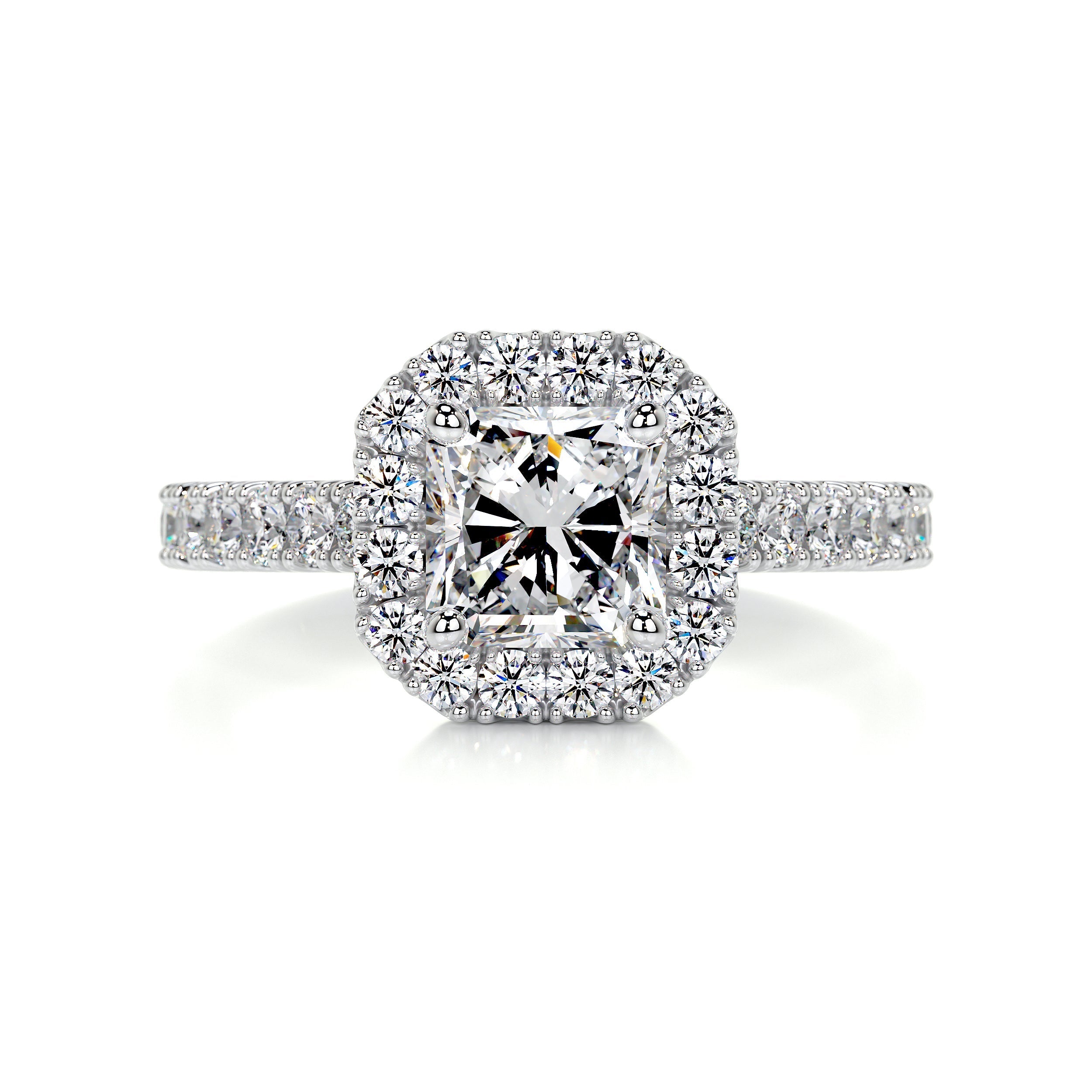 1.55 carat Radiant Halo Moissanite Engagement Ring