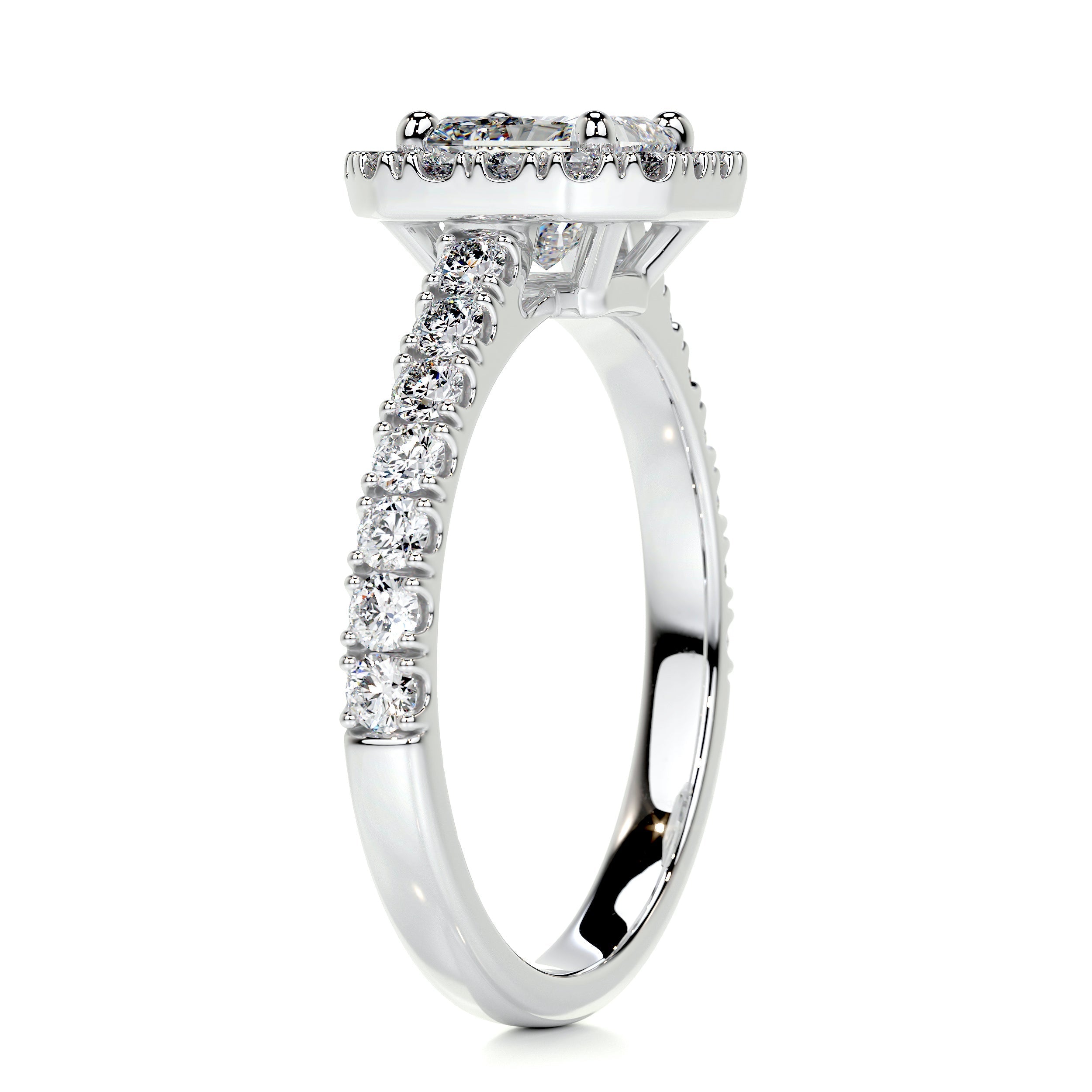 1.55 carat Radiant Halo Moissanite Engagement Ring