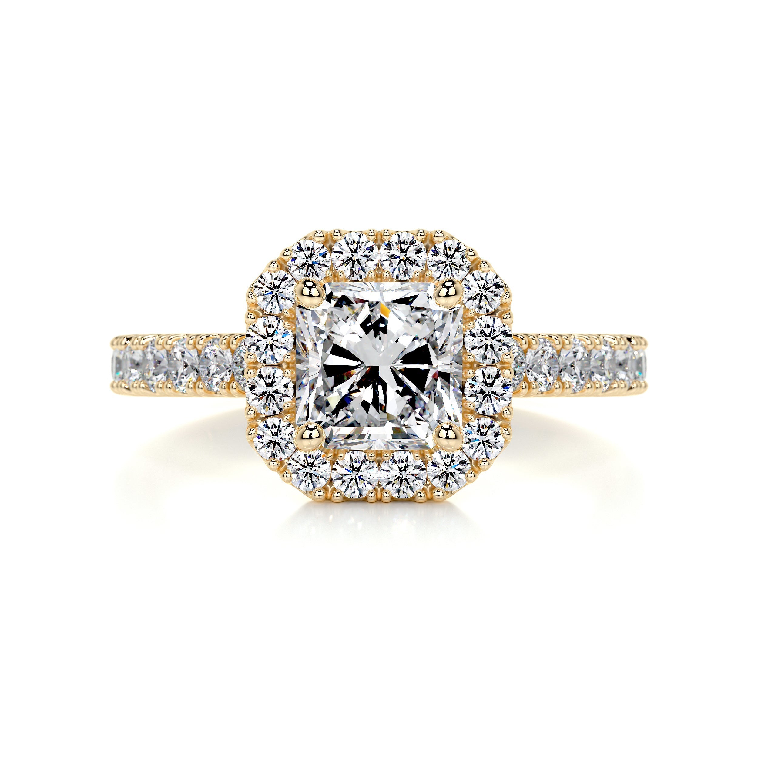 1.55 carat Radiant Halo Moissanite Engagement Ring