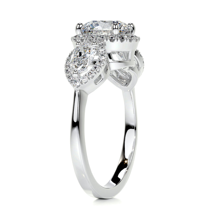 2.8 Carat Round Halo Trinity Pear Moissanite Engagement Ring