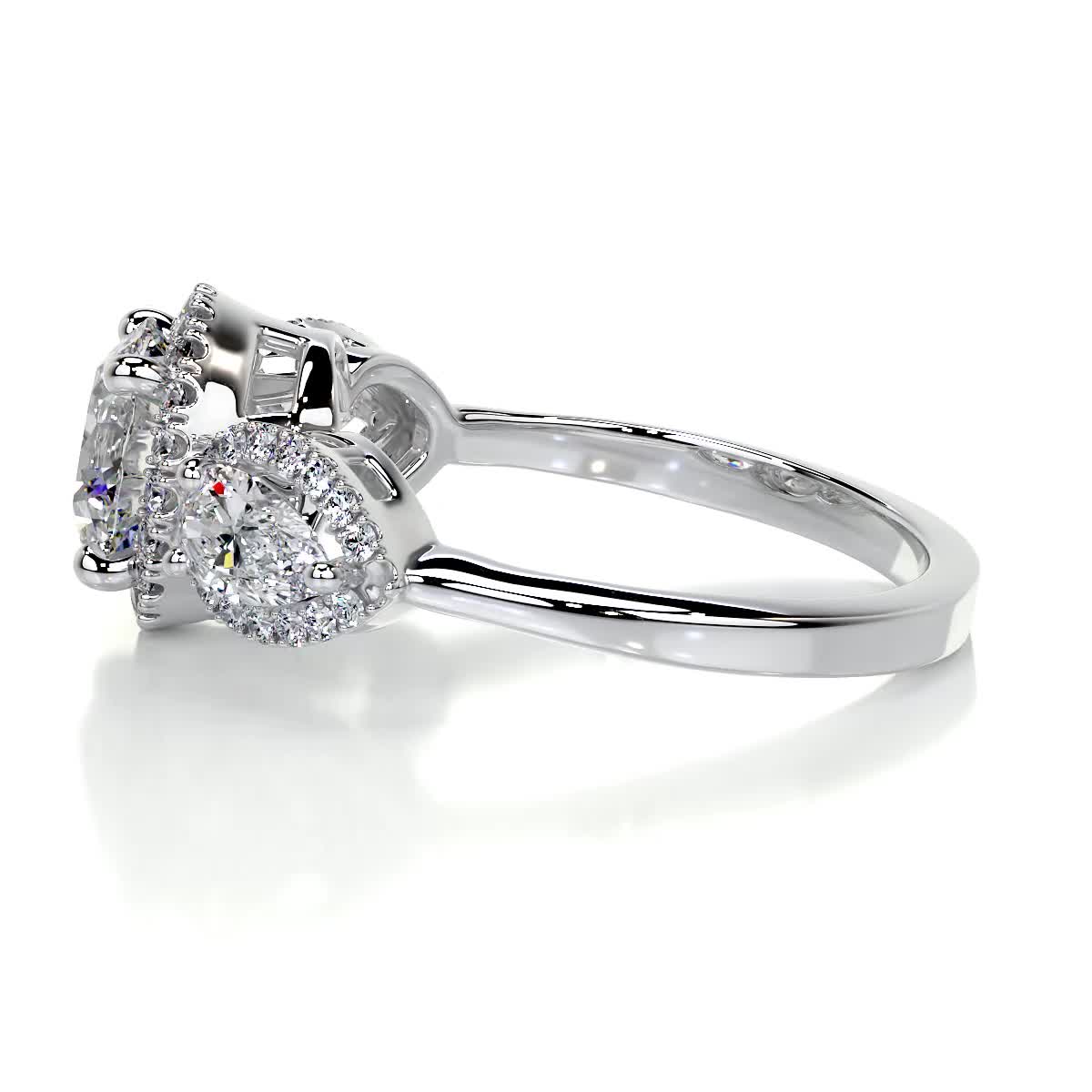 2.8 Carat Round Halo Trinity Pear Moissanite Engagement Ring