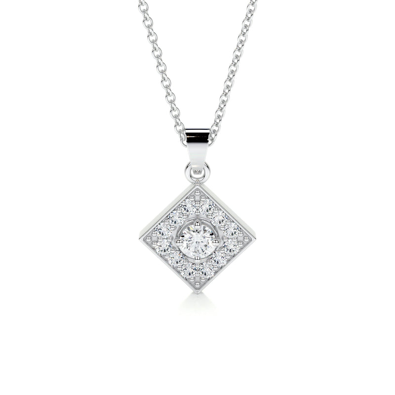 Round Halo Diamond Necklace For Women