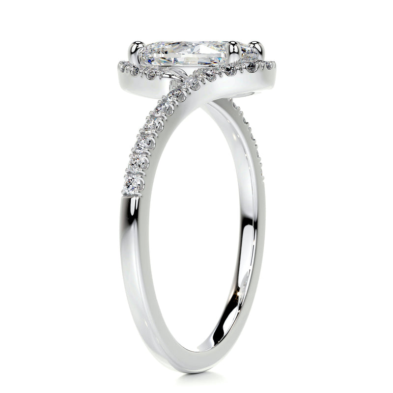 1.3 Carat Twisted Halo Oval Cut Moissanite Engagement Ring