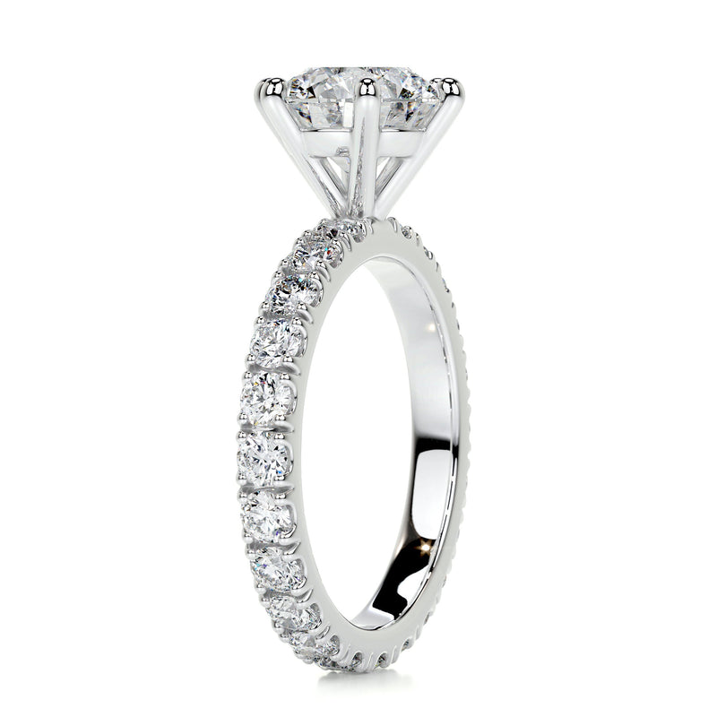 2.65 Carat Six Prong Round Pave Moissanite Engagement Ring
